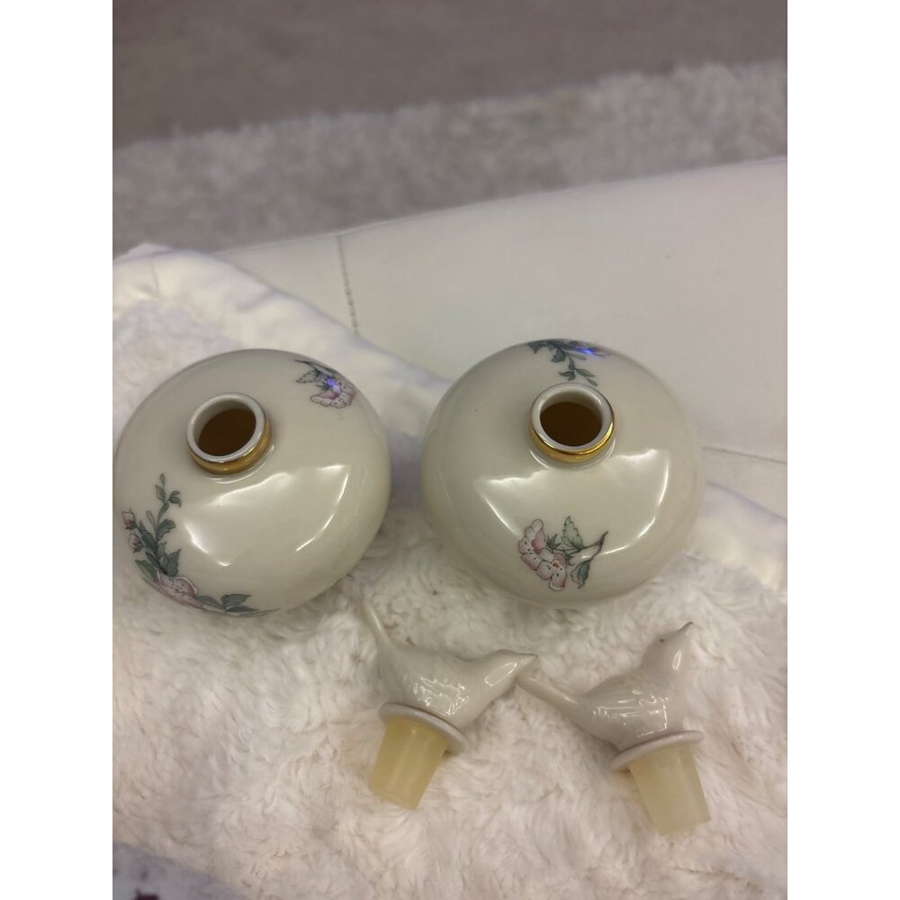 Lenox Serenade™ Porcelain Perfume Bottles  Pair Bird Stoppers, 24k Gold Trim,USA - Picture 9 of 15